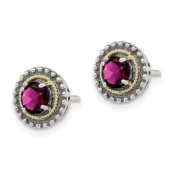 Shey Couture Sterling Silver with 14K Accent Antiqued Round Rhodolite Garnet Post Earrings