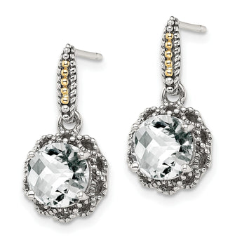 Shey Couture Sterling Silver with 14K Accent Antiqued Round White Topaz Dangle Post Earrings - Birthstone Company