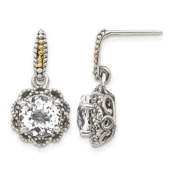 Shey Couture Sterling Silver with 14K Accent Antiqued Round White Topaz Dangle Post Earrings - Birthstone Company