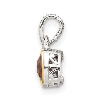 Shey Couture Sterling Silver Rhodium-plated with 14k Accent Polished Cushion-cut Garnet Pendant - Birthstone Company