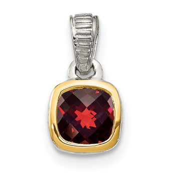 Shey Couture Sterling Silver Rhodium-plated with 14k Accent Polished Cushion-cut Garnet Pendant - Birthstone Company