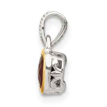 Shey Couture Sterling Silver Rhodium-plated with 14k Accent Polished Cushion-cut Rhodolite Garnet Pendant