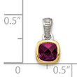 Shey Couture Sterling Silver Rhodium-plated with 14k Accent Polished Cushion-cut Rhodolite Garnet Pendant