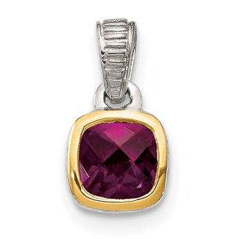 Shey Couture Sterling Silver Rhodium-plated with 14k Accent Polished Cushion-cut Rhodolite Garnet Pendant - Birthstone Company