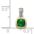 Shey Couture Sterling Silver Rhodium-plated with 14k Accent Polished Cushion-cut Created Emerald Pendant