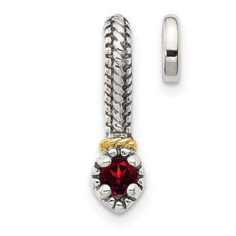 Shey Couture Sterling Silver Antiqued with 14k Accent Polished Garnet Chain Slide Pendant - Birthstone Company