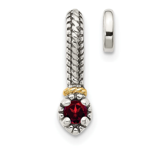 Shey Couture Sterling Silver Antiqued with 14k Accent Polished Garnet Chain Slide Pendant - Birthstone Company