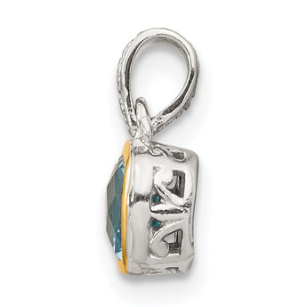 Shey Couture Sterling Silver Rhod-plated with 14k Accent Polished Cushion-cut Light Swiss Blue Topaz Pendant