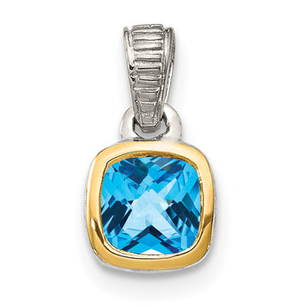 Shey Couture Sterling Silver Rhod-plated with 14k Accent Polished Cushion-cut Light Swiss Blue Topaz Pendant