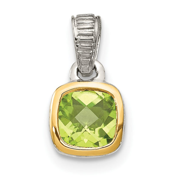 Shey Couture Sterling Silver Rhodium-plated with 14k Accent Polished Cushion-cut Peridot Pendant - Birthstone Company