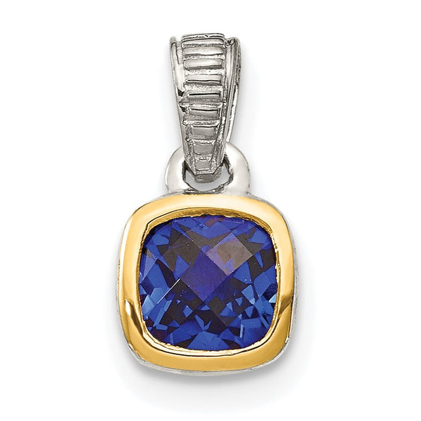 Shey Couture Sterling Silver Rhodium-plated with 14k Accent Polished Cushion-cut Created Sapphire Pendant - Birthstone Company