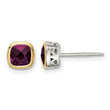 Shey Couture Sterling Silver Rhodium-plated with 14k Accent Rhodolite Garnet Square Stud Earrings - Birthstone Company