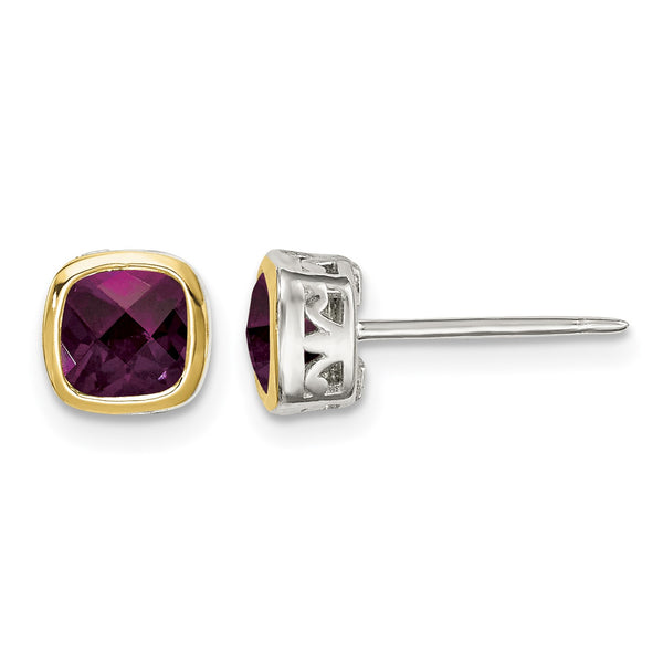 Shey Couture Sterling Silver Rhodium-plated with 14k Accent Rhodolite Garnet Square Stud Earrings - Birthstone Company