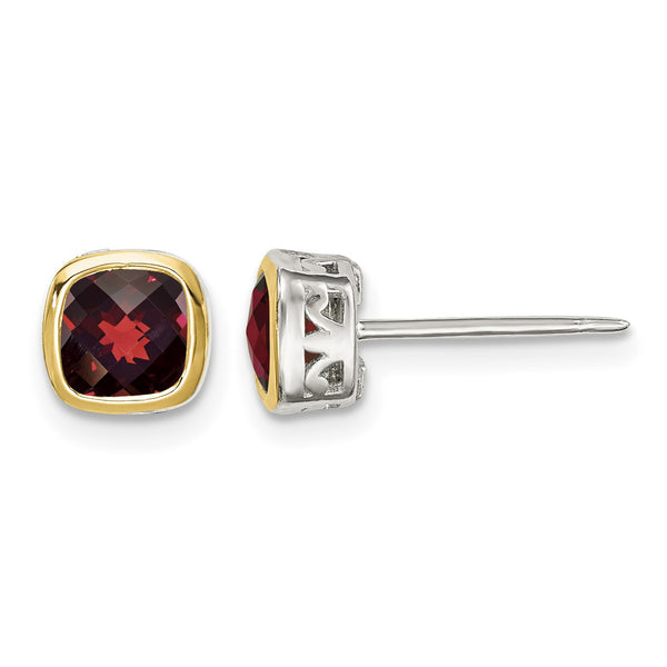 Shey Couture Sterling Silver Rhodium-plated with 14k Accent Garnet Square Stud Earrings - Birthstone Company