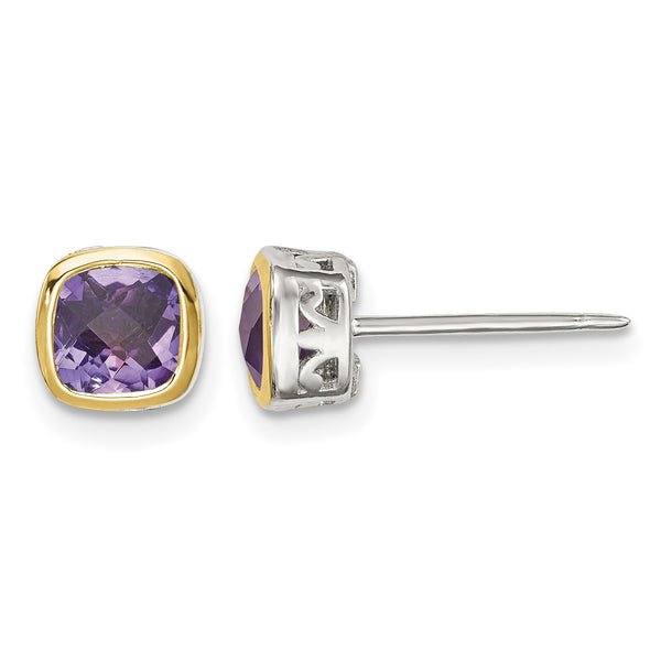 Shey Couture Sterling Silver Rhodium-plated with 14k Accent Amethyst Square Stud Earrings - Birthstone Company