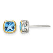 Shey Couture Sterling Silver Rhodium-plated with 14k Accent Light Swiss Blue Topaz Square Stud Earrings - Birthstone Company
