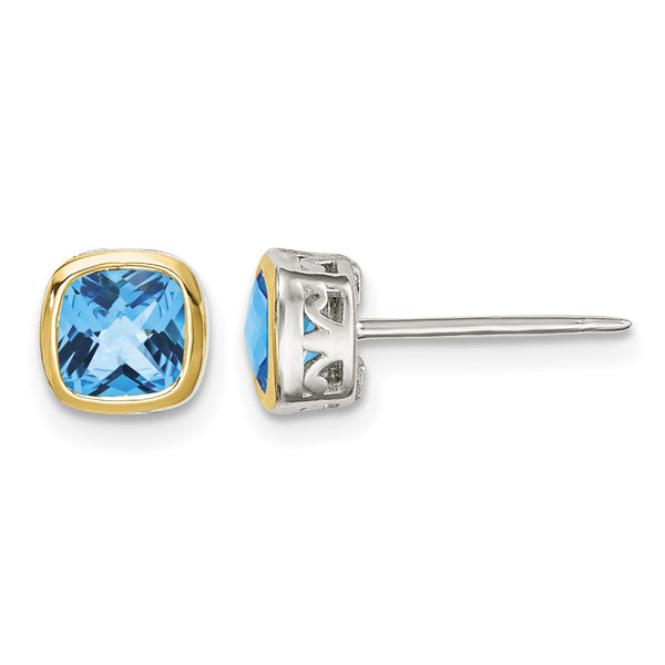 Shey Couture Sterling Silver Rhodium-plated with 14k Accent Light Swiss Blue Topaz Square Stud Earrings - Birthstone Company