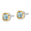 Shey Couture Sterling Silver Rhodium-plated with 14k Accent Aquamarine Square Stud Earrings - Birthstone Company