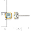 Shey Couture Sterling Silver Rhodium-plated with 14k Accent Aquamarine Square Stud Earrings - Birthstone Company