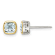Shey Couture Sterling Silver Rhodium-plated with 14k Accent Aquamarine Square Stud Earrings - Birthstone Company