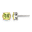 Shey Couture Sterling Silver Rhodium-plated with 14k Accent Peridot Square Stud Earrings - Birthstone Company