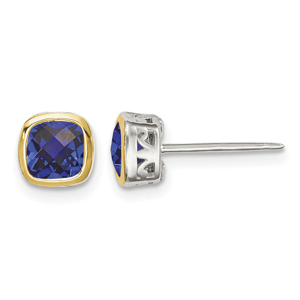 Shey Couture Sterling Silver Rhodium-plated with 14k Accent Created Sapphire Square Stud Earrings - Birthstone Company