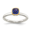Shey Couture Sterling Silver Rhodium-plated with 14K Accent Polished Cushion-cut Created Sapphire Ring - Birthstone Company