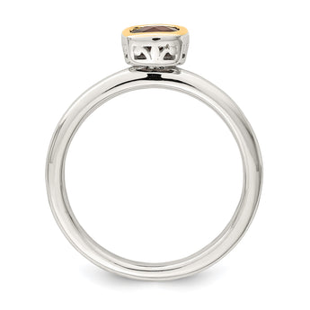 Shey Couture Sterling Silver Rhodium-plated with 14K Accent Polished Cushion-cut Garnet Ring - Birthstone Company
