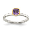 Shey Couture Sterling Silver Rhodium-plated with 14K Accent Polished Cushion-cut Amethyst Ring - Birthstone Company