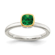 Shey Couture Sterling Silver Rhodium-plated with 14K Accent Polished Cushion-cut Created Emerald Ring - Birthstone Company