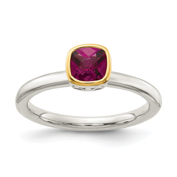 Shey Couture Sterling Silver Rhodium-Plated with 14K Accent Polished Cushion-cut Rhodium-Plated Rhodolite Garnet Ring - Birthstone Company