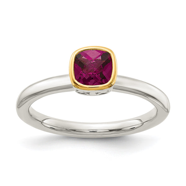 Shey Couture Sterling Silver Rhodium-Plated with 14K Accent Polished Cushion-cut Rhodium-Plated Rhodolite Garnet Ring - Birthstone Company