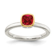 Shey Couture Sterling Silver Rhodium-plated with 14K Accent Polished Cushion-cut Created Ruby Ring - Birthstone Company