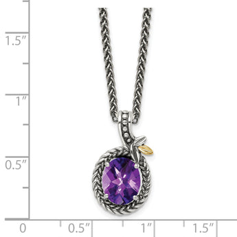 Shey Couture Sterling Silver with 14K Accent 18 Inch Antiqued Oval Amethyst Necklace - Birthstone Company