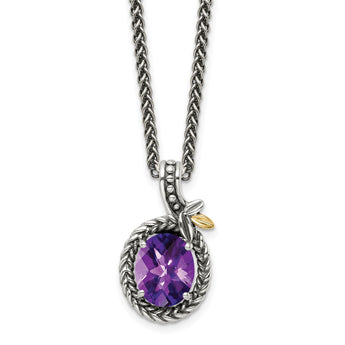 Shey Couture Sterling Silver with 14K Accent 18 Inch Antiqued Oval Amethyst Necklace - Birthstone Company
