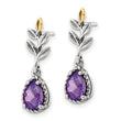 Shey Couture Sterling Silver with 14K Accent Leaves with Pear Shaped Checkerboard Amethyst Dangle Post Earrings - Birthstone Company