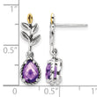 Shey Couture Sterling Silver with 14K Accent Leaves with Pear Shaped Checkerboard Amethyst Dangle Post Earrings - Birthstone Company