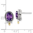 Shey Couture Sterling Silver with 14K Accent Antiqued Braided Oval Amethyst Post Earrings