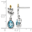 Shey Couture Sterling Silver with 14K Accent Antiqued Leaves Pear Shaped Checkerboard Light Swiss Blue Topaz Post Dangle Earrings