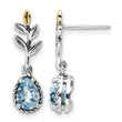 Shey Couture Sterling Silver with 14K Accent Antiqued Leaves Pear Shaped Checkerboard Light Swiss Blue Topaz Post Dangle Earrings - Birthstone Company