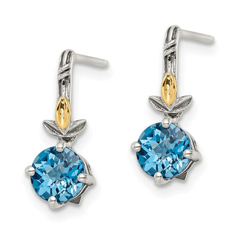 Shey Couture Sterling Silver with 14K Accent Antiqued Round Light Swiss Blue Topaz Post Earrings - Birthstone Company