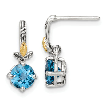 Shey Couture Sterling Silver with 14K Accent Antiqued Round Light Swiss Blue Topaz Post Earrings