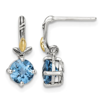 Shey Couture Sterling Silver with 14K Accent Antiqued Round Light Swiss Blue Topaz Post Earrings - Birthstone Company