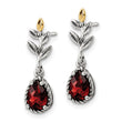 Shey Couture Sterling Silver with 14K Accent 18 Inch Antiqued Leaves Pear Shaped Checkerboard Garnet Leaves Dangle Post Earrings - Birthstone Company