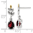 Shey Couture Sterling Silver with 14K Accent 18 Inch Antiqued Leaves Pear Shaped Checkerboard Garnet Leaves Dangle Post Earrings