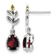 Shey Couture Sterling Silver with 14K Accent 18 Inch Antiqued Leaves Pear Shaped Checkerboard Garnet Leaves Dangle Post Earrings - Birthstone Company