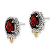 Shey Couture Sterling Silver with 14K Accent Antiqued Checkerboard Oval Garnet Post Earrings - Birthstone Company