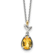 Shey Couture Sterling Silver with 14K Accent 18 Inch Antiqued Leaves Pear Shaped Citrine Necklace - Birthstone Company