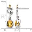 Shey Couture Sterling Silver with 14K Accent Antiqued Leaf Pear Shaped Citrine Dangle Post Earrings - Birthstone Company