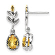 Shey Couture Sterling Silver with 14K Accent Antiqued Leaf Pear Shaped Citrine Dangle Post Earrings - Birthstone Company